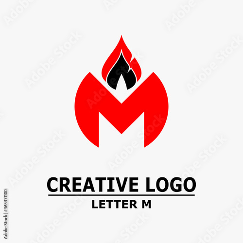 letter m logo, letter m icon and fire icon. Abstract business logo icon design template