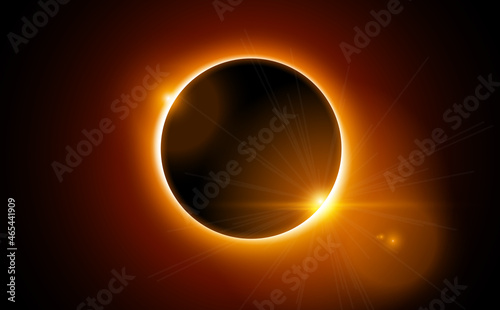 Solar eclipse vector total sun background. Moon eclipse glow in space. Solar planet circle