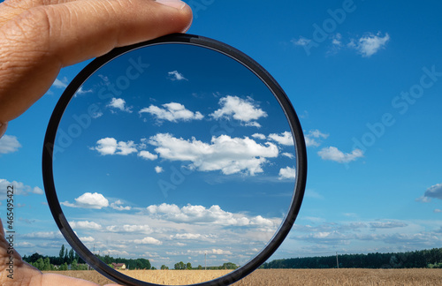 Effect of a polarizing filter shown on the photo of the sky. The picture of the clouds is higher contrast through the filter.