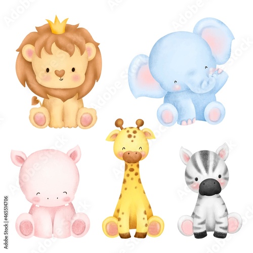 Set of watercolor cute safari animal