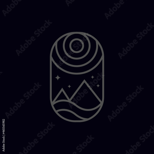 Line art montain night logo vector illustration design