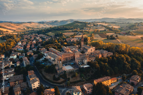 Aerial view of Castelvetro village. Modena Italy.