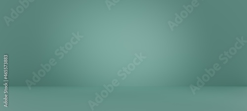 Abstract pastel cyan color and gradient light background with studio table backdrops display product design. Blank green empty space room showing. Blur 3D render podium stage vector texture pattern