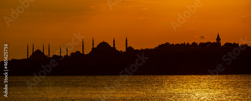 Sunset in the Maiden Tower ,Panaromic photo, great colors in istanbul , Uskudar-Salacak- Turkey