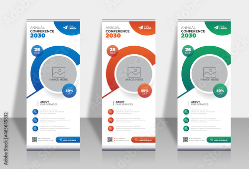 Roll up banner design template, vertical, abstract background, pull up design, modern x-banner, rectangle size.