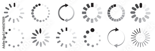 Collection of loading process icons. Digital download sign. Computer site element. Vector illustration. Stock image. 