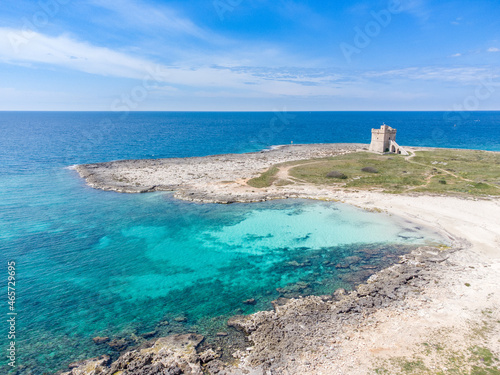 Scenic view of Squillace tower in the sea in Porto Cesareo, Italy