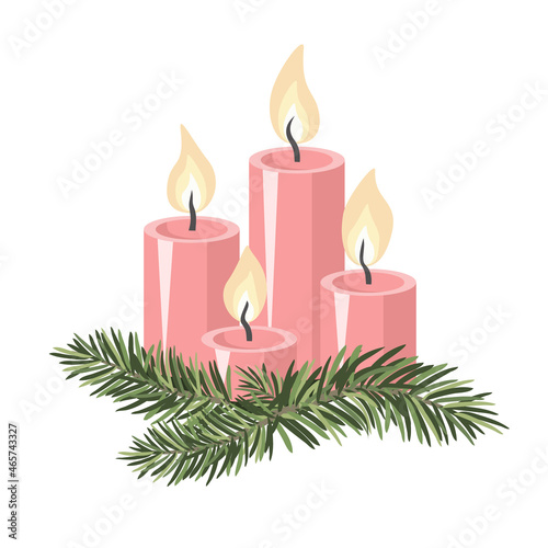 Vector - advent candle with fir twigs.