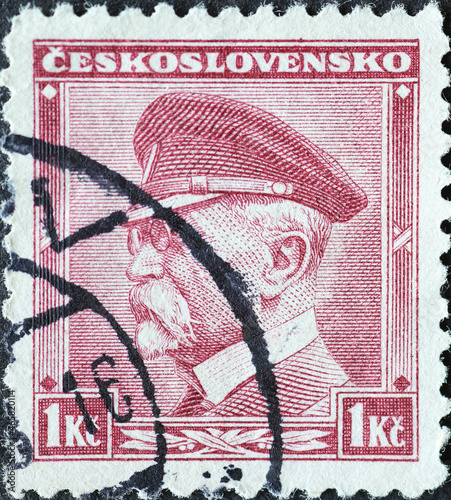 Czechoslovakia Circa 1939: A postage stamp printed in Czechoslovakia showing a portrait of the politician and president Tomáš Garrigue Masaryk (1850-1937)