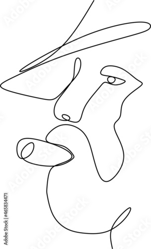 continuous drawing with one line the face of a man with a cigar in his hand