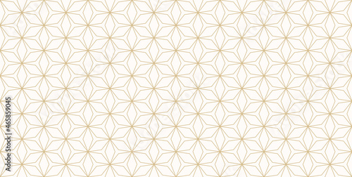 Vector abstract geometric seamless pattern. Golden lines texture, elegant floral lattice, mesh, weave. Oriental traditional luxury background. Subtle gold floral ornament, repeat tiles, modern design
