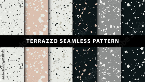 Set of terrazzo seamless patterns. Premium Vector