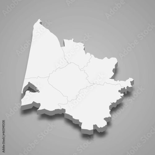3d isometric map of Gironde is a department in France