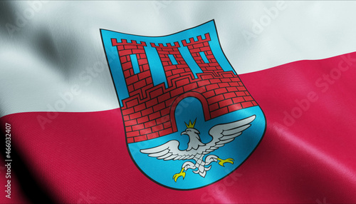 3D Waving Poland City Flag of Warta Closeup View