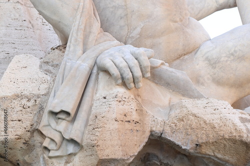 Fountain of the Four River's Sculpted Hand Detail at Piazza Navona in Rome, Italy