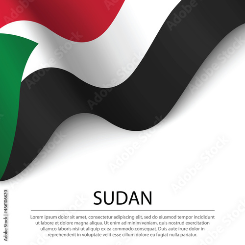 Waving flag of Sudan on white background. Banner or ribbon template for independence day