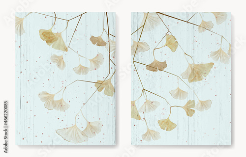 Light art background with golden ginkgo leaves. Botanical luxury print for decor, print on textiles