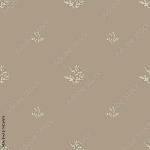 Seamless pattern wormwood on light brown background. Beautiful plant ornament. Geometrical texture template for fabric.