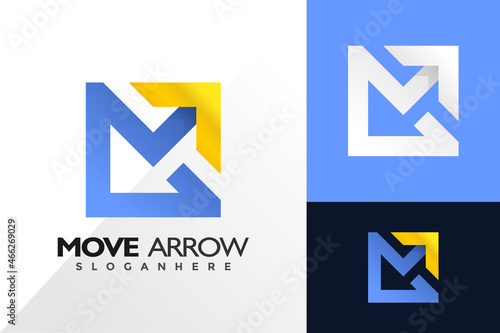Letter m move arrow logo and icon design vector concept for template