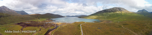 Stitched aerial perspective from near Loch Ainort towards Marsco and the Cuillins and Glamaig, Isle of Skye, Scotland