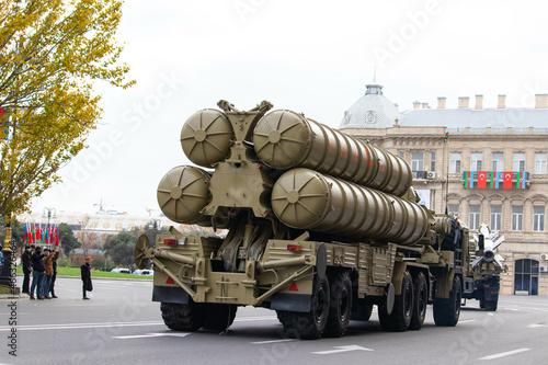 Anti-aircraft missile system SAM S-300. The Victory parade in Baku street, Azerbaijan: 10 December 2020