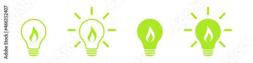 Flame energy in a light bulb. Set of icons.