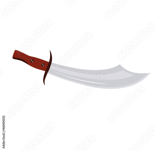 Pirate saber vector stock illustration. A piercing weapon for boarding. A cutting knife with a blade. Isolated on a white background.