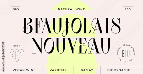 Minimal Label. Set of modern wine tag, label for brand, logo, sticker winery. Template design minimal label, tag or card, text modern Beaujolais Nouveau Wine. Typographic wine tag. Vector Illustration