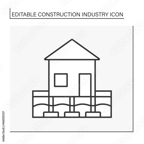  Building foundation line icon. Part of building structural system. Supports and anchors superstructure of the building. Construction industry concept. Isolated vector illustration. Editable stroke