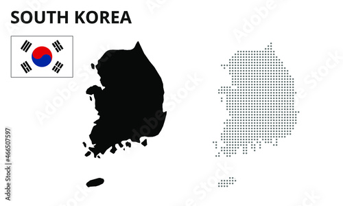 Map of south korea vector silhouette. South korea map dotted. South korea flag