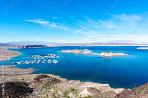 Aerial view of low level Lake Mead from Lakeview Overlook near Las Vegas, Nevada