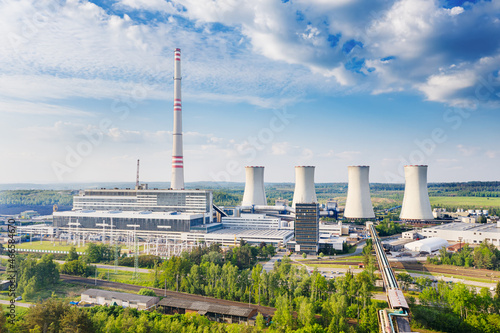 Coal power plant "Chvaletice" with chimneys and cooling towers