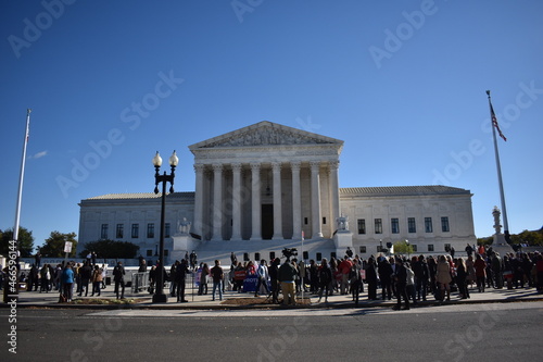 Washington, DC, USA - November 1, 2021: Press and Activists Gather Outside the U.S. Supreme Court While the High Court Hears Arguments on the Texas Abortion Law Inside
