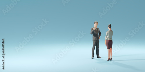 女性を注意する男性ビジネスマン / 叱責・注意・パワーハラスメント・上司の長い説教のコンセプトイメージ / 3Dレンダリンググラフィックス