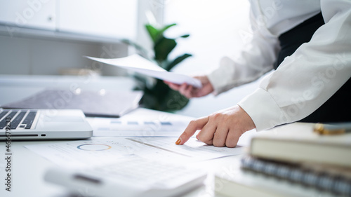 Auditor or internal revenue service staff, Business women checking annual financial statements of company. Audit Concept