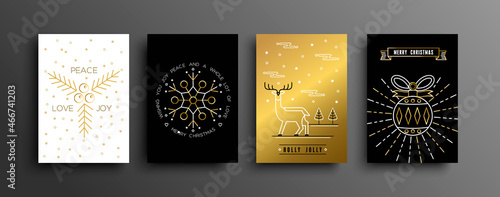 Christmas New Year gold outline winter holiday set