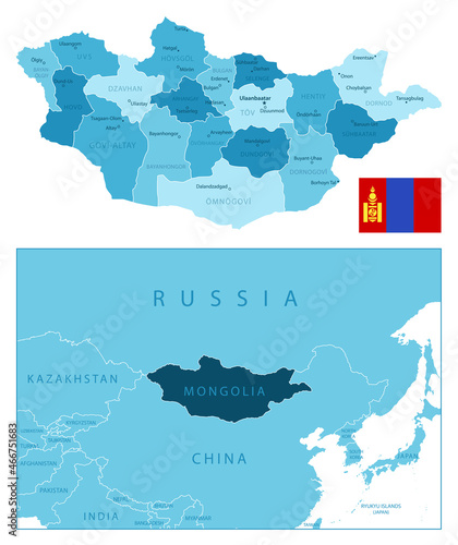 Mongolia - highly detailed blue map.