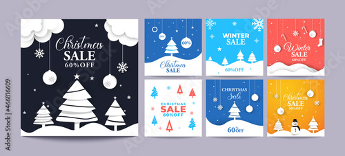 Set Of Editable Post Template Christmas sale holiday banner for social media, advertising, marketing and promotion, modern and abstract minimalist