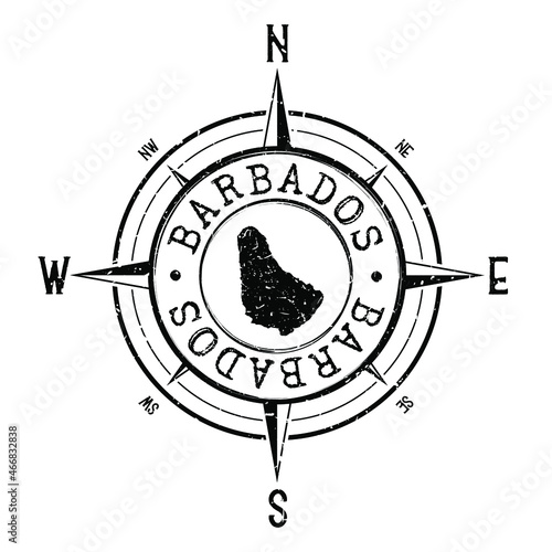 Barbados Stamp Map Compass Adventure. Illustration Travel Country Symbol. Seal Expedition Wind Rose Icon.