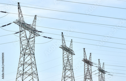 View of high voltage transmission towers.