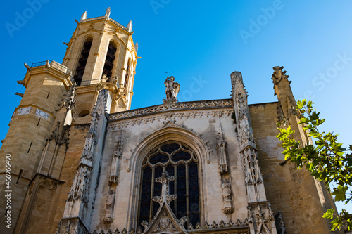 View at Paroisse Cathedrale Saint Sauveur Aix-en-Provence, France on September 28, 2021. The gothic architecture church is a landmark building of the south of France city