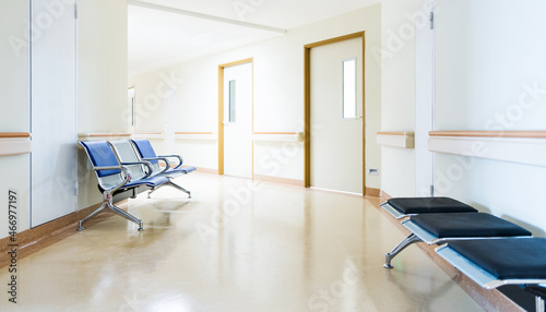 Empty chairs in the hospital hallway