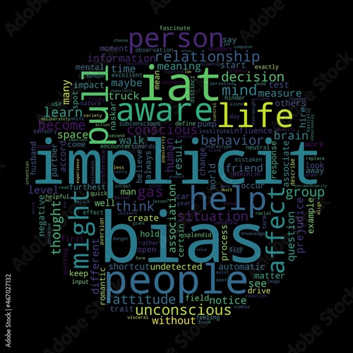 Word tag cloud on black background. Concept of bias