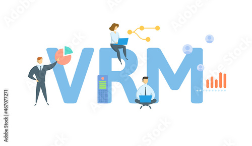 VRM, Vendor Relationship Management. Concept with keyword, people and icons. Flat vector illustration. Isolated on white.