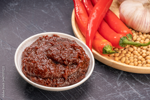 Korean spicy dipping sauce or Ssam Jang, Korean Mixed seasoning with red chili powder, garlic and soybean.