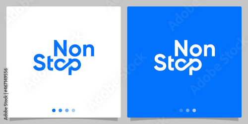 Infinity Lettering logo non stop symbols on blue and white background. Editable. Premium Vector