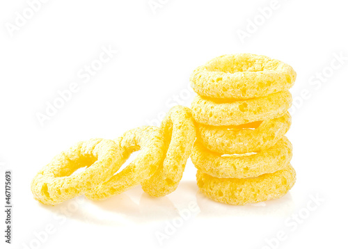 round corn puffs isolated on white background