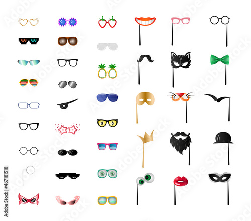 Vector collection of colorful masks and glasses.