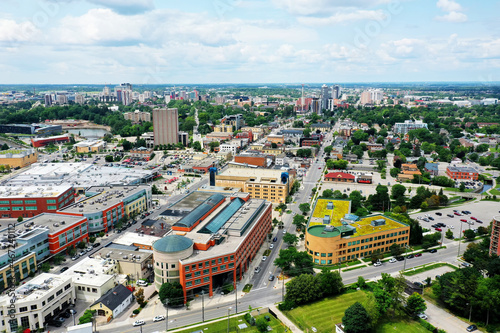 Aerial scene of Waterloo, Ontario, Canada downtown