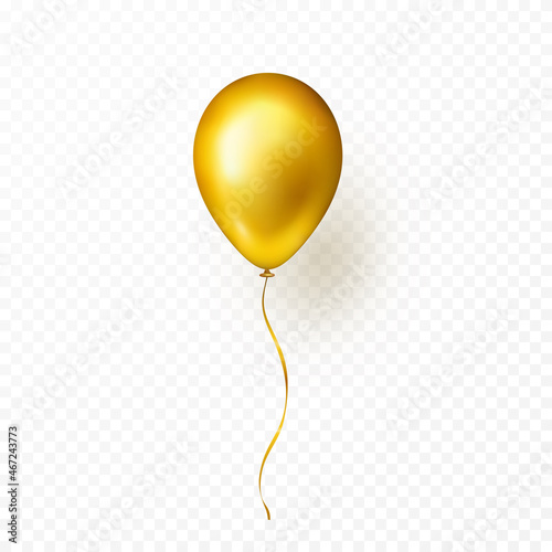 Gold balloon isolated on transparent background. Vector realistic golden festive 3d helium balloon template for anniversary, birthday party design